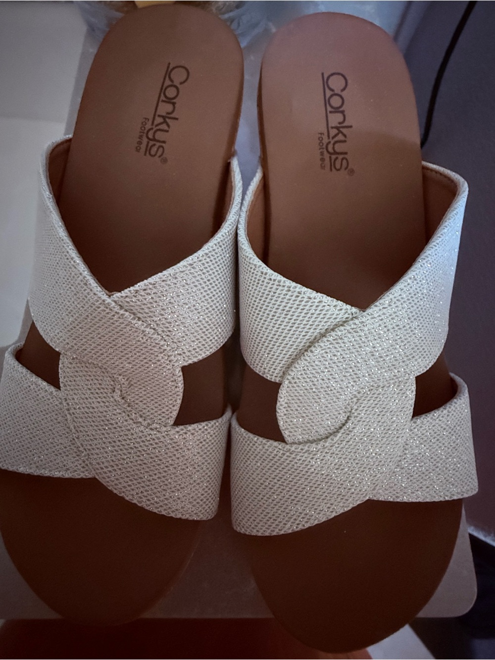 Corkys White Braided Slide Sandals size 9 GUC